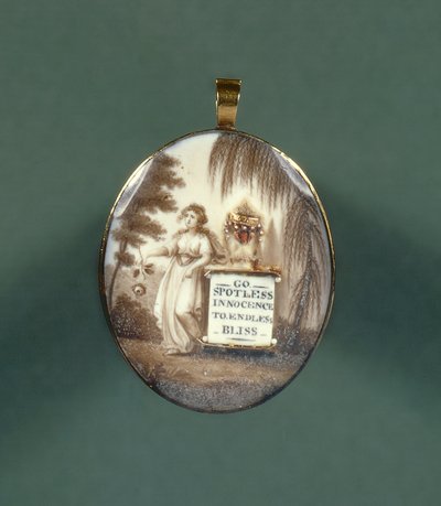 Minneanheng påskrevet Go Spotless Innocence to Endless Bliss (malt elfenben) av English School